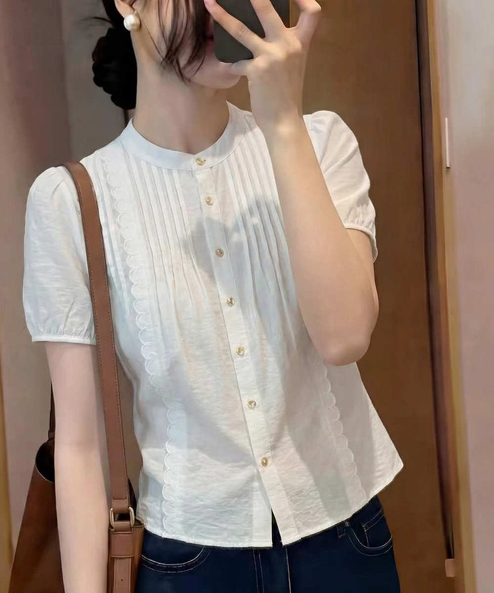 Round neck loose short sleeve tops embroidered summer shirt