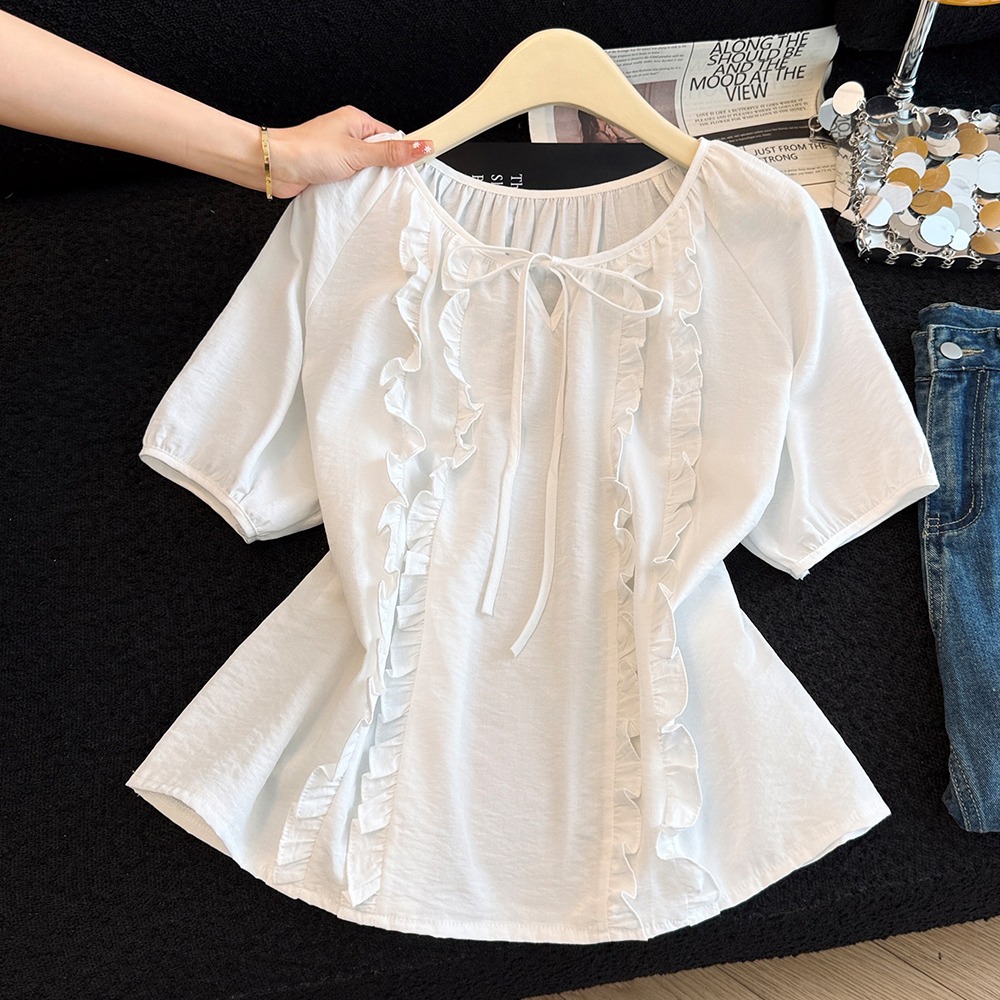 Splice wood ear small shirt summer short sleeve tops