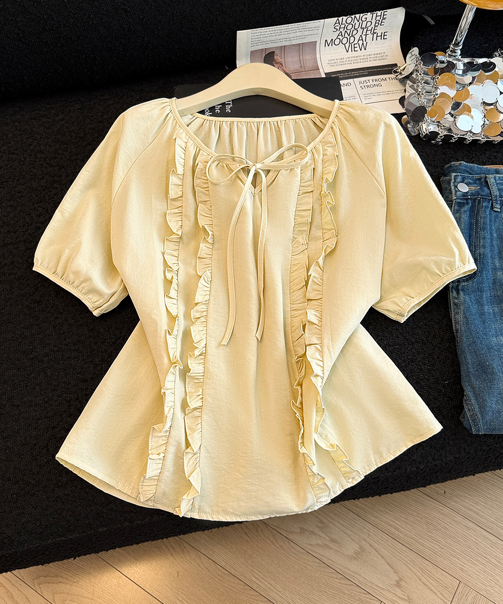 Splice wood ear small shirt summer short sleeve tops