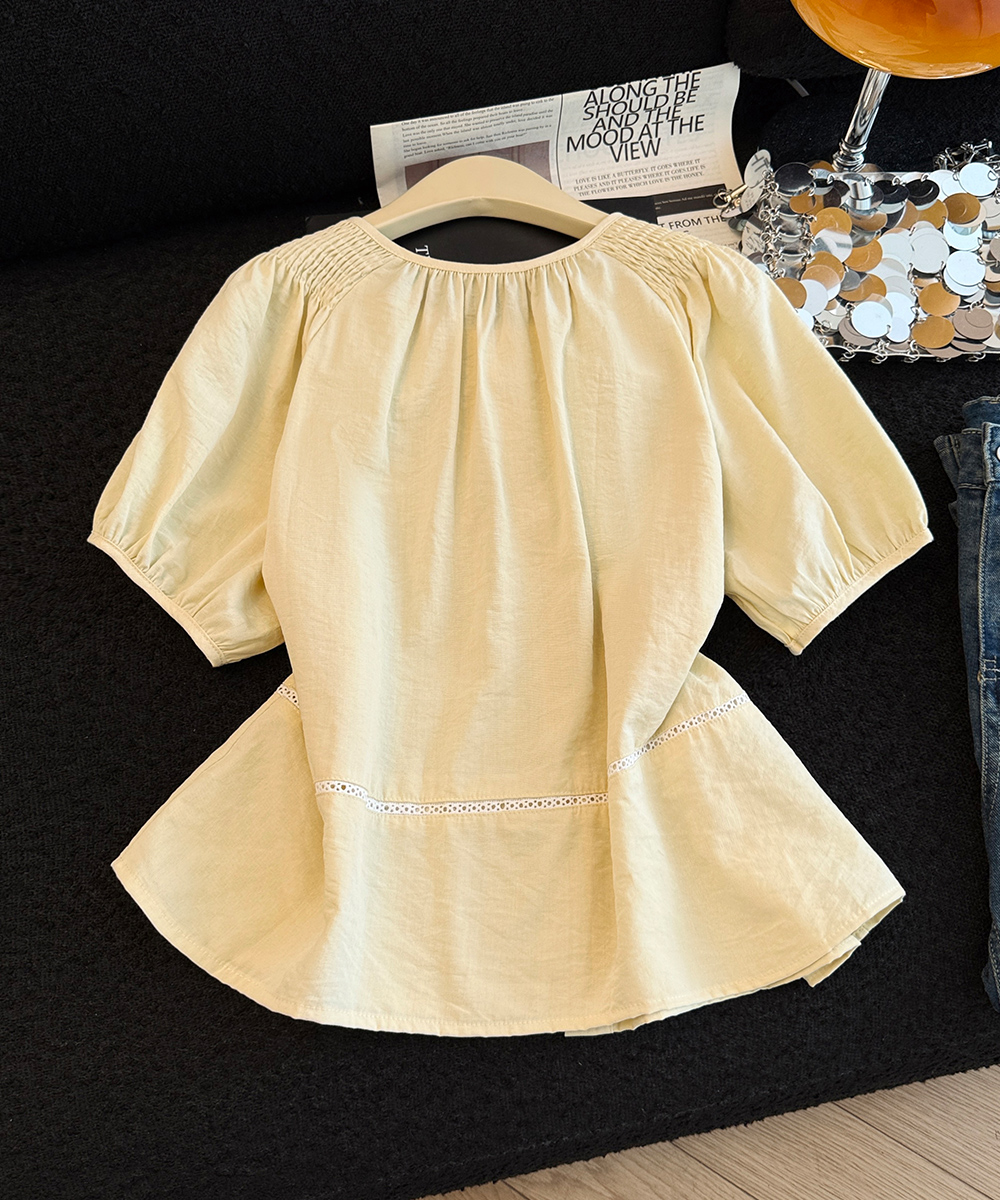 Summer loose short tops splice Korean style shirts