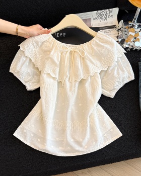 Lotus leaf edges tops horizontal collar shirt for women