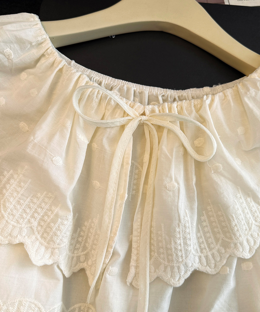 Lotus leaf edges tops horizontal collar shirt for women