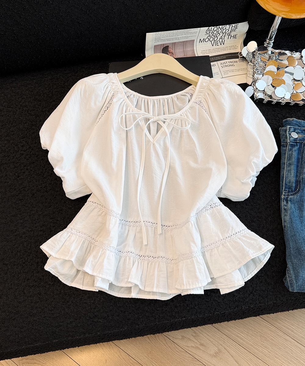 Frenum loose summer shirt splice short sleeve tops for women