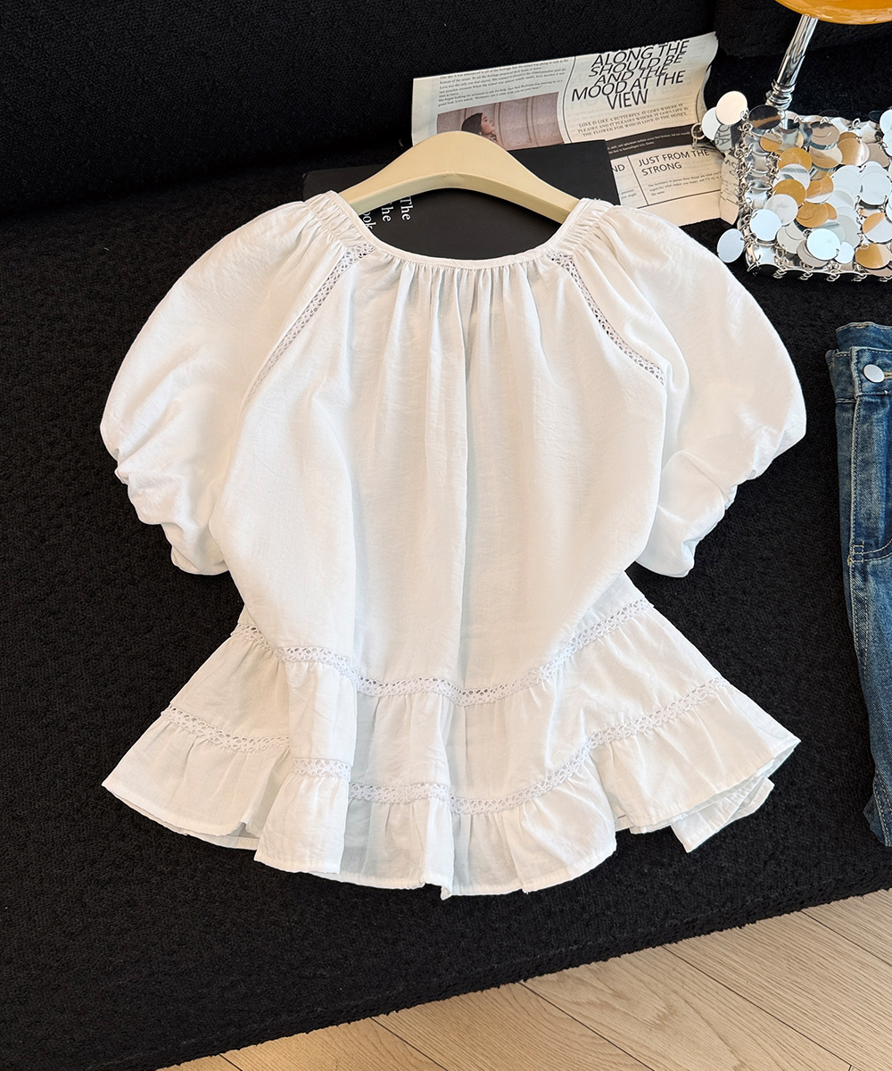 Frenum loose summer shirt splice short sleeve tops for women