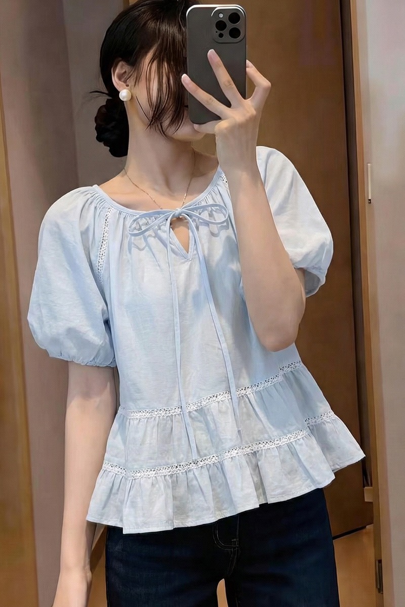 Frenum loose summer shirt splice short sleeve tops for women