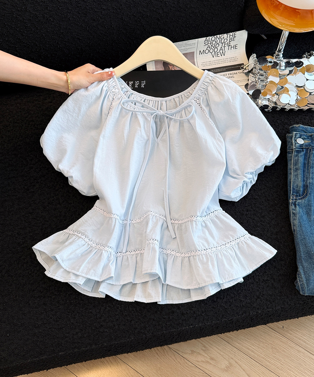 Frenum loose summer shirt splice short sleeve tops for women