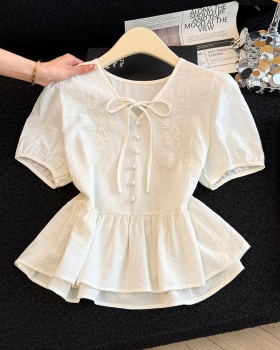Short sleeve summer tops embroidered small shirt for women