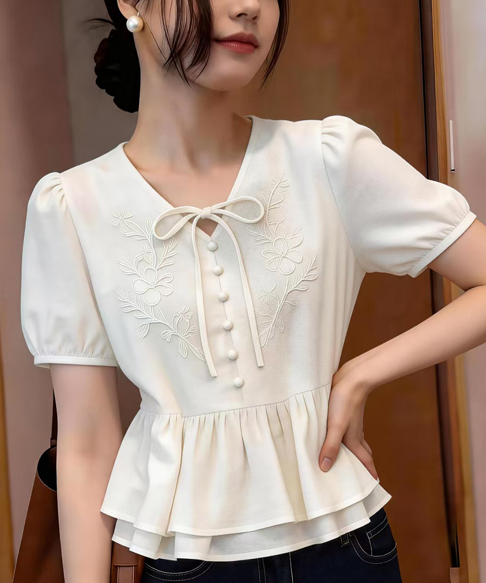 Short sleeve summer tops embroidered small shirt for women
