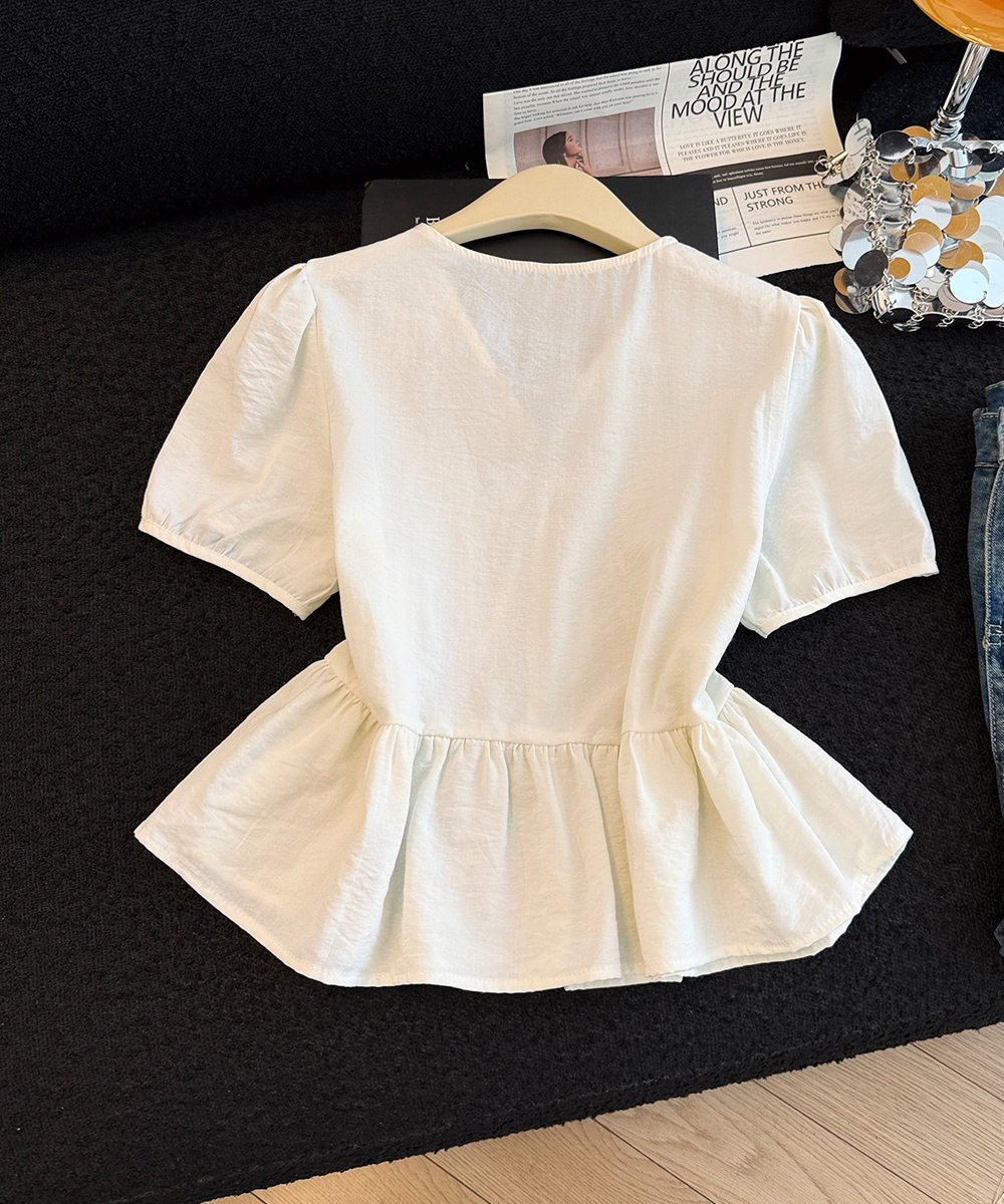 Short sleeve summer tops embroidered small shirt for women