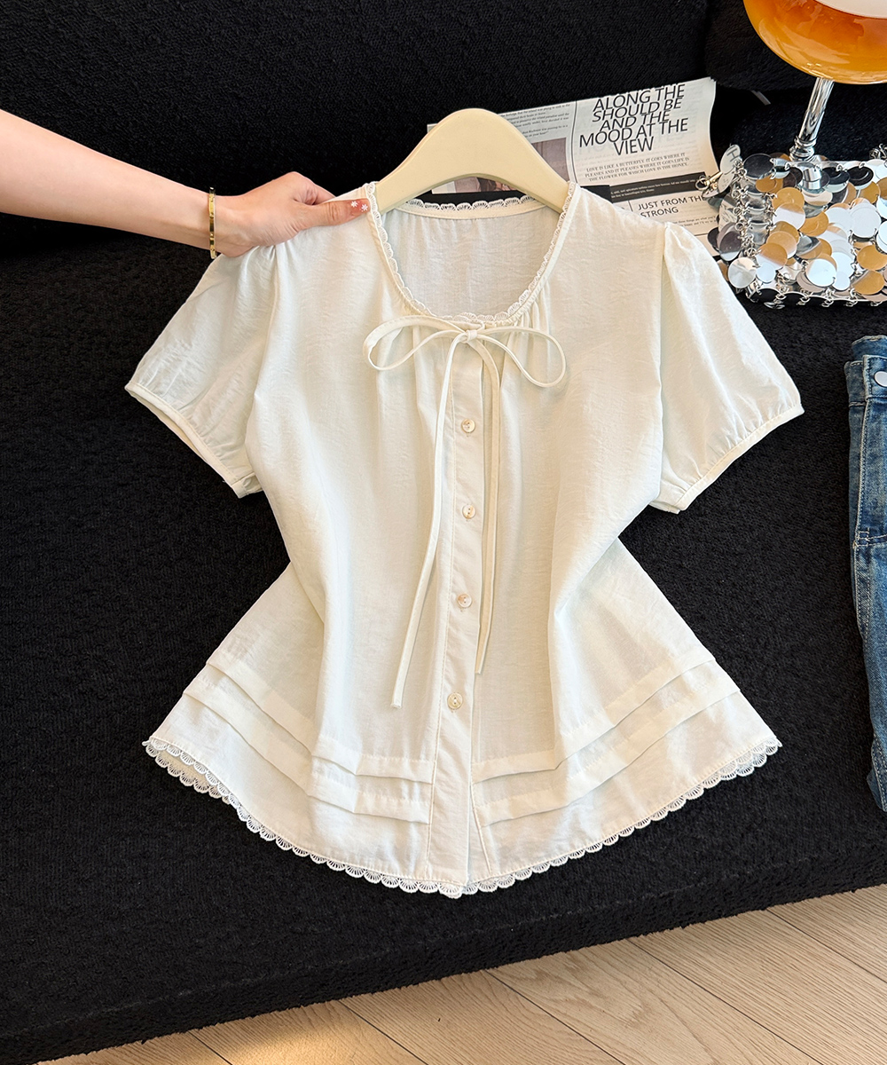 Frenum short sleeve tops splice summer shirt for women