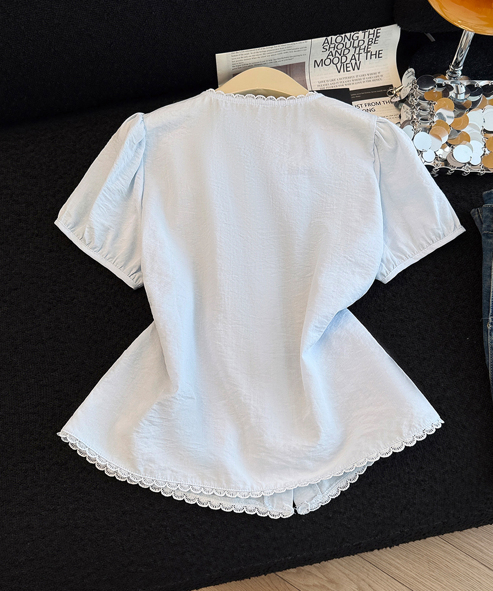 Frenum short sleeve tops splice summer shirt for women