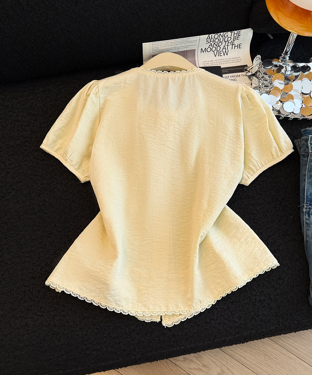 Frenum short sleeve tops splice summer shirt for women