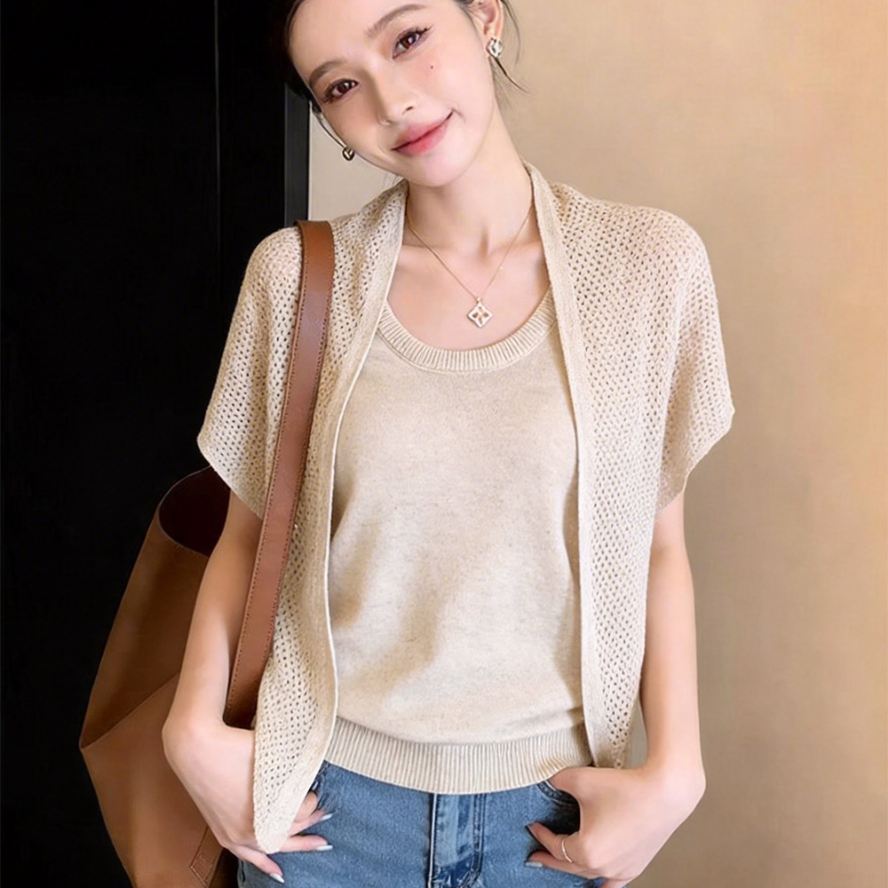 Pseudo-two all-match sweater summer tops for women