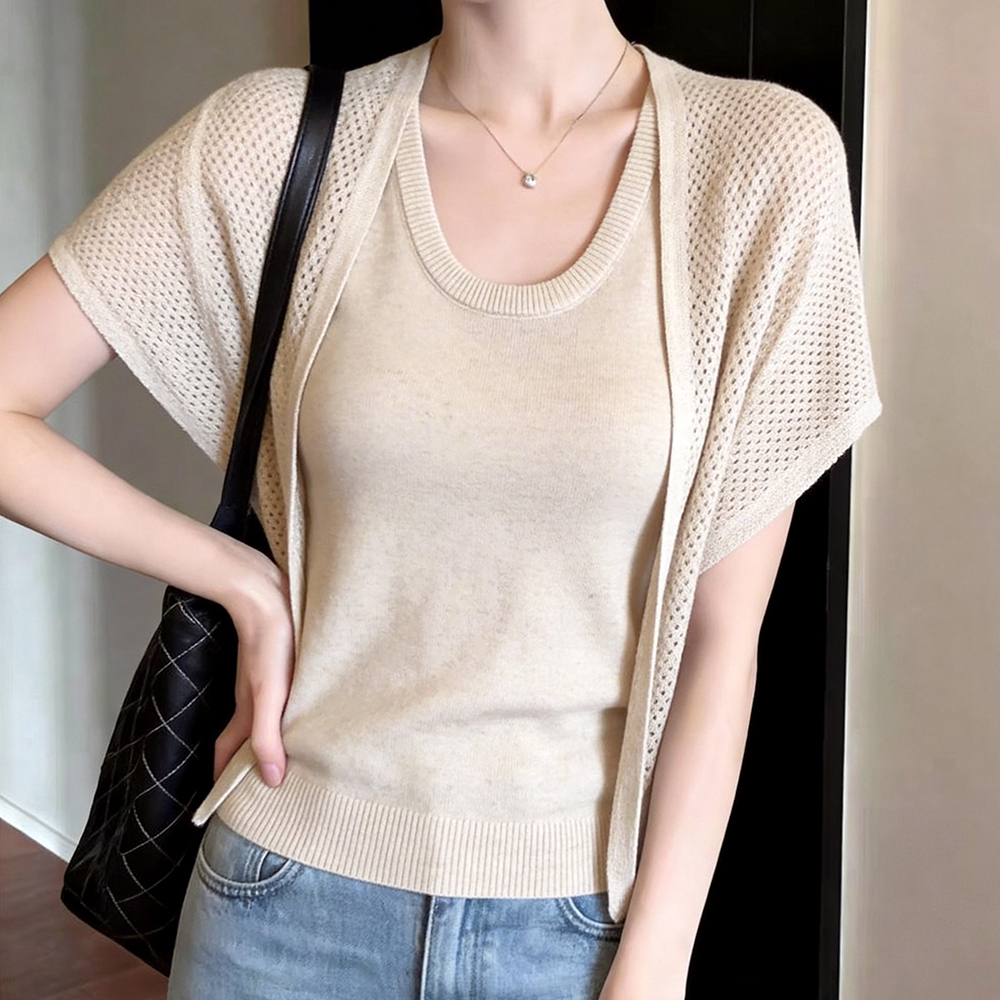 Pseudo-two all-match sweater summer tops for women