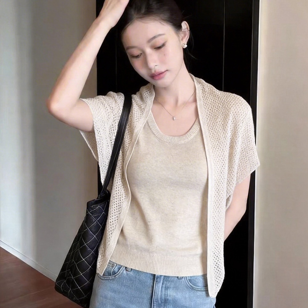 Pseudo-two all-match sweater summer tops for women