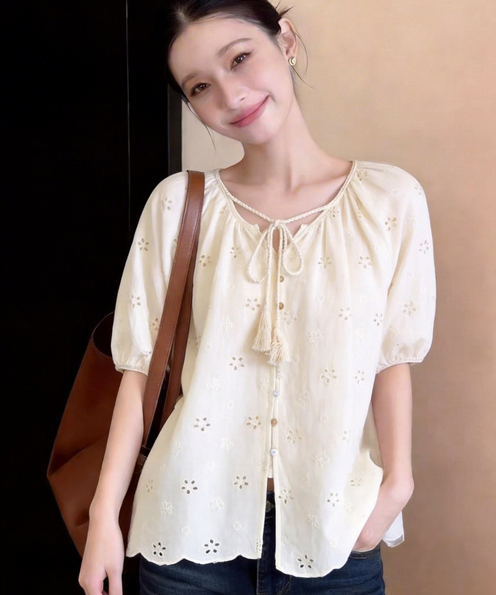 Embroidered tops frenum small shirt for women