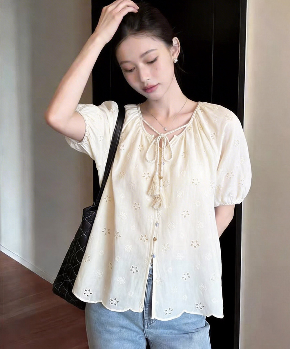 Embroidered tops frenum small shirt for women