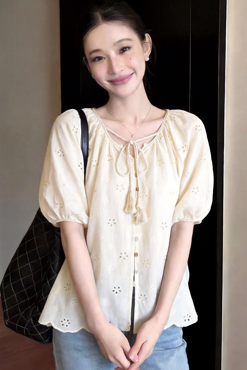 Embroidered tops frenum small shirt for women