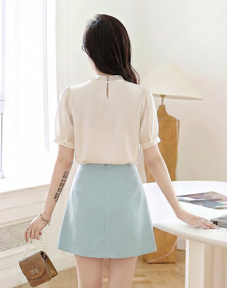 Beading fungus summer tops fold satin drape shirt for women