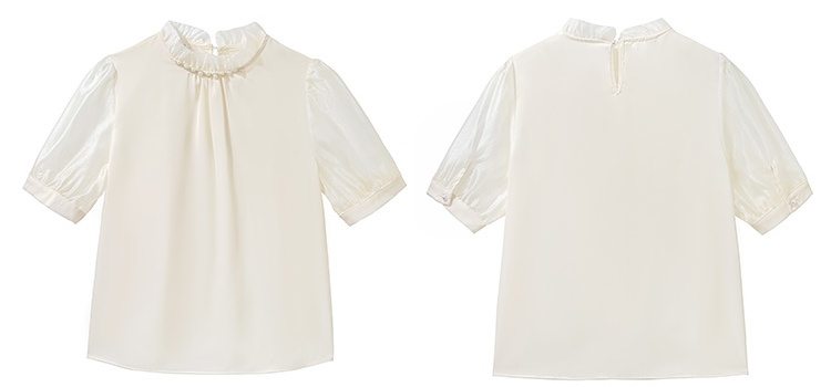 Beading fungus summer tops fold satin drape shirt for women