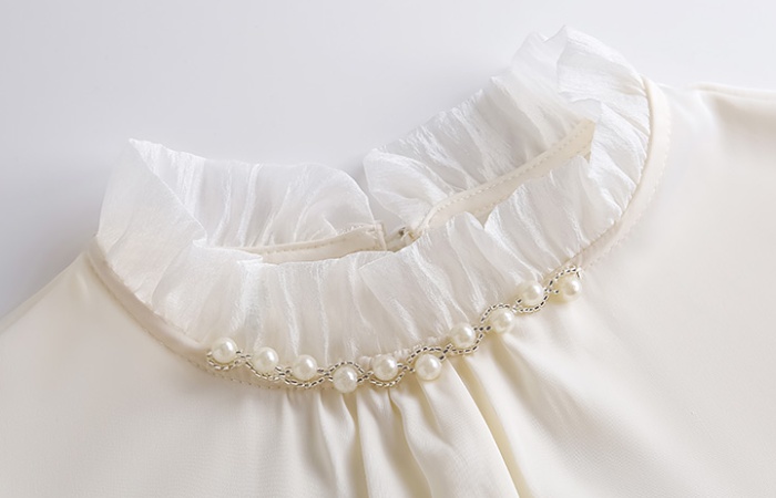 Beading fungus summer tops fold satin drape shirt for women