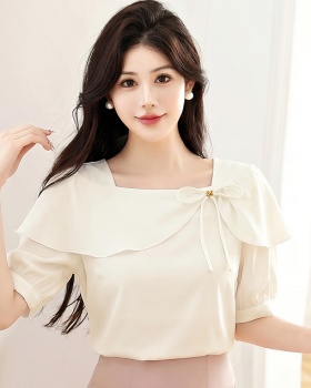 Satin lotus leaf edges shirt pullover tops for women