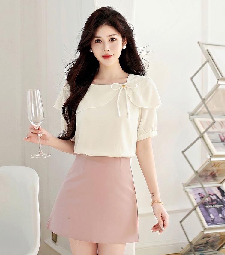 Satin lotus leaf edges shirt pullover tops for women