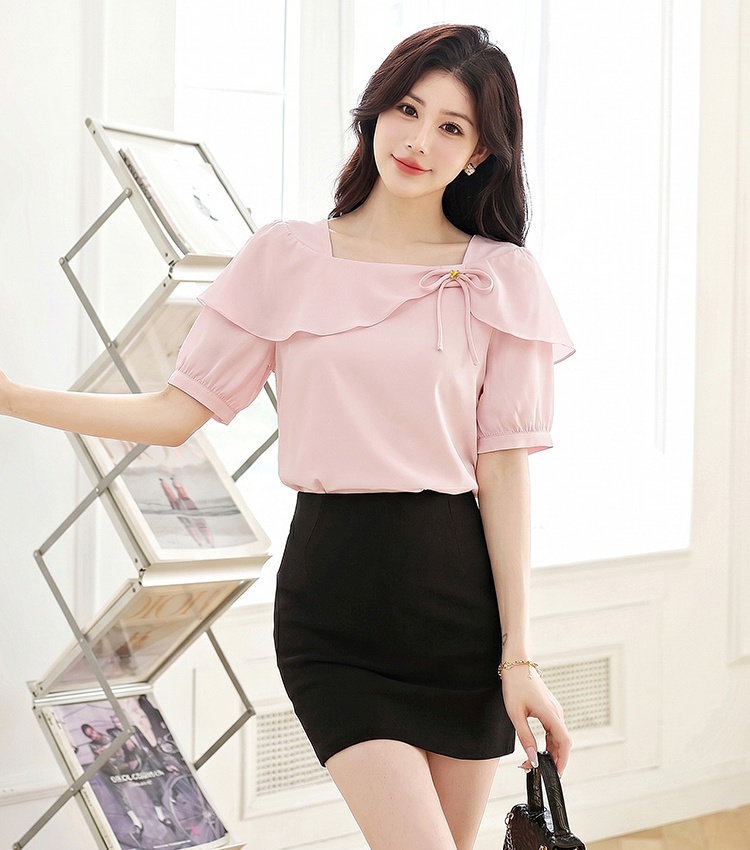 Satin lotus leaf edges shirt pullover tops for women