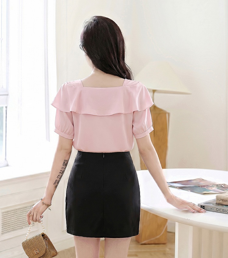 Satin lotus leaf edges shirt pullover tops for women