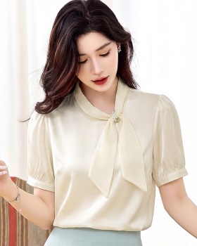 Short sleeve profession tops satin shirt for women