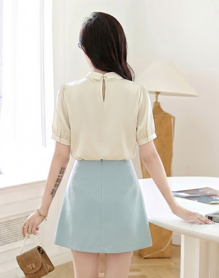 Short sleeve profession tops satin shirt for women