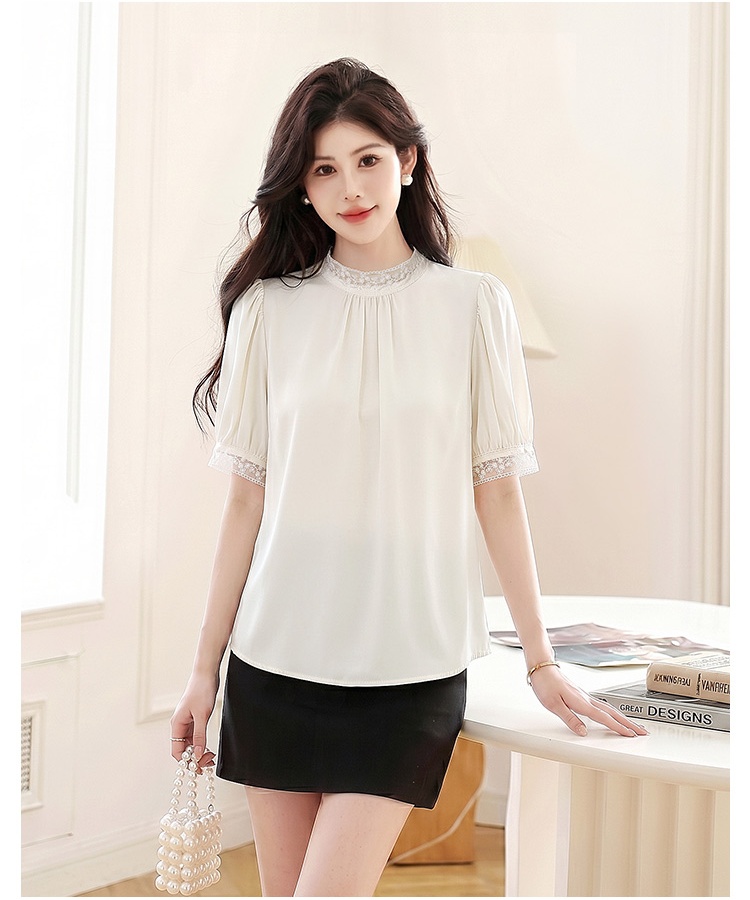 Summer cstand collar shirt fold splice tops for women