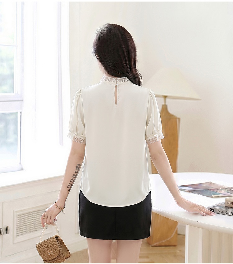 Summer cstand collar shirt fold splice tops for women