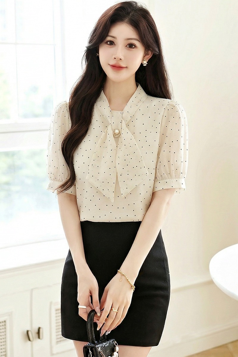 Summer temperament shirt polka dot collar tops for women