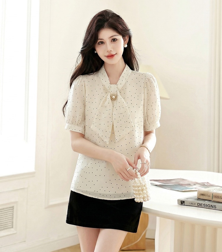 Summer temperament shirt polka dot collar tops for women
