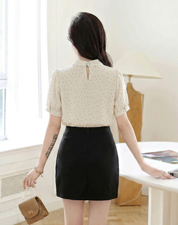 Summer temperament shirt polka dot collar tops for women