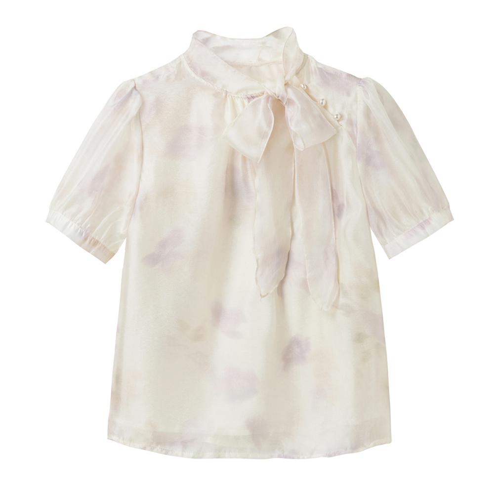Temperament slim floral tops summer chiffon shirt for women