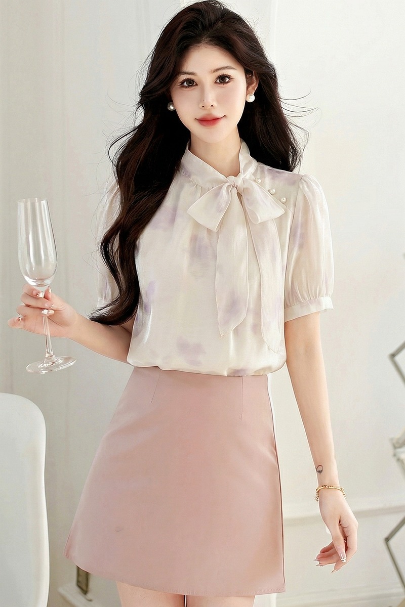 Temperament slim floral tops summer chiffon shirt for women