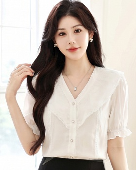 Cover belly short sleeve tops V-neck shirt for women