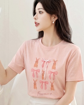 Unique spring and summer pink T-shirt loose short sleeve tops