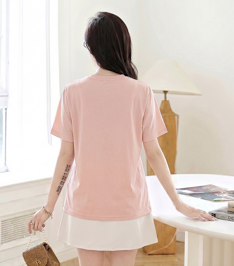Unique spring and summer pink T-shirt loose short sleeve tops