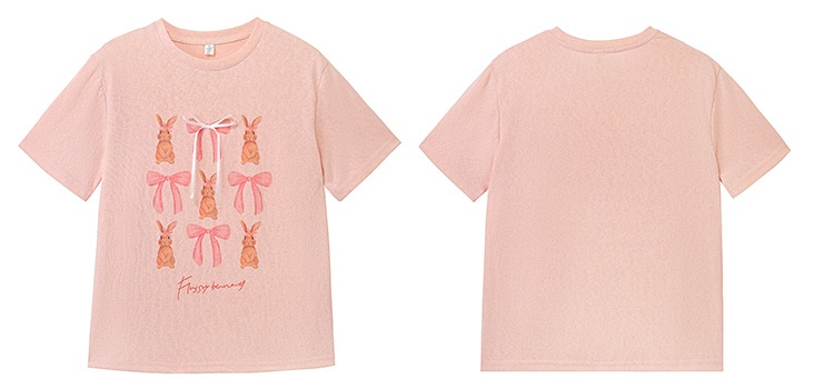 Unique spring and summer pink T-shirt loose short sleeve tops