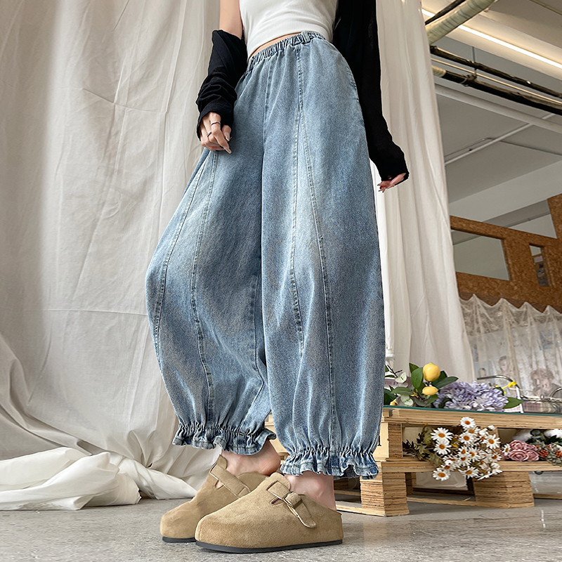 Wood ear wide leg pants denim work pants for women