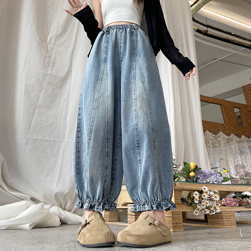 Wood ear wide leg pants denim work pants for women