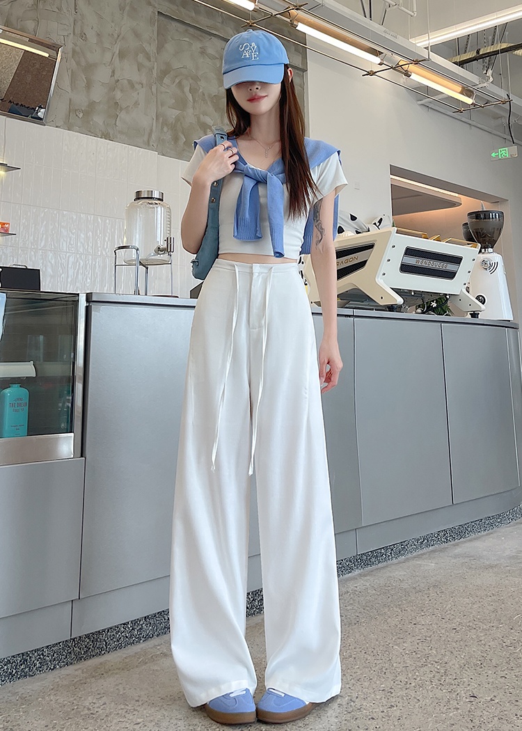 Slim summer loose wide leg pants drape thin pants for women