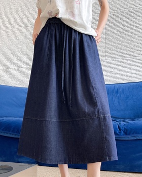 A-line long denim loose slim small fellow skirt