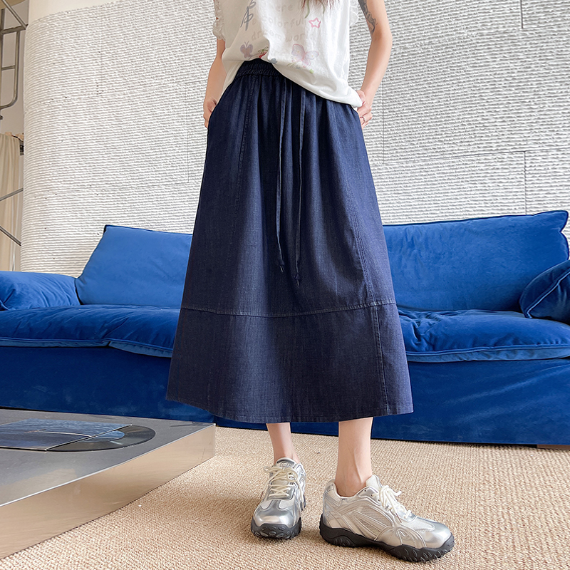 A-line long denim loose slim small fellow skirt