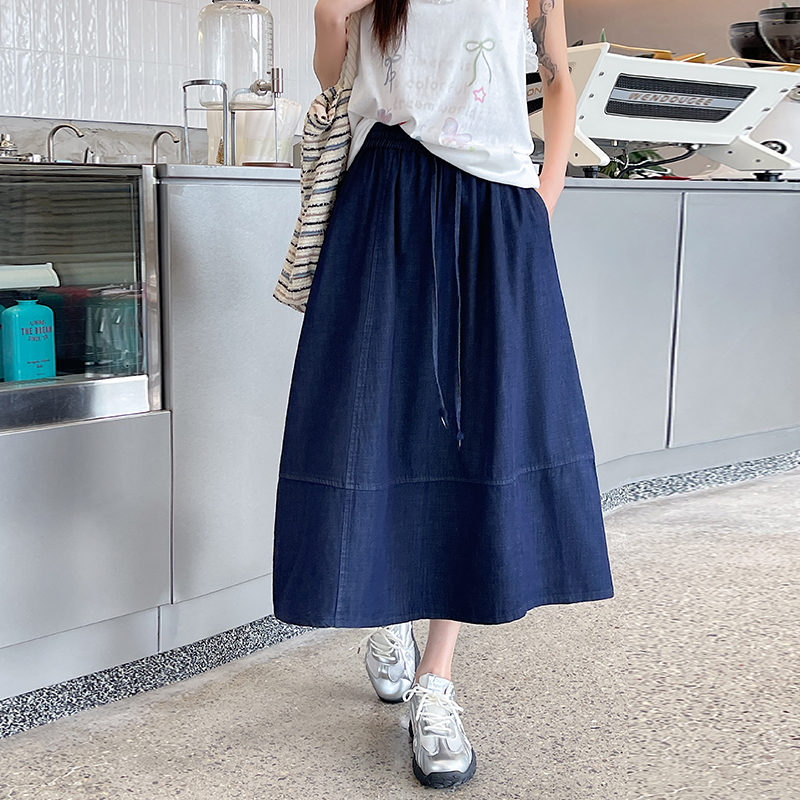 A-line long denim loose slim small fellow skirt
