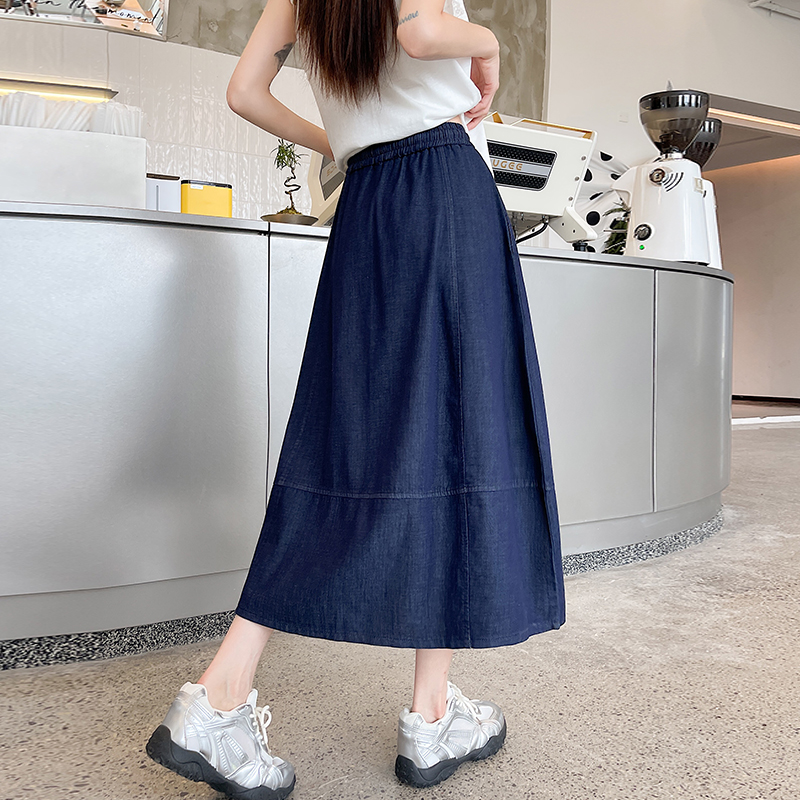 A-line long denim loose slim small fellow skirt