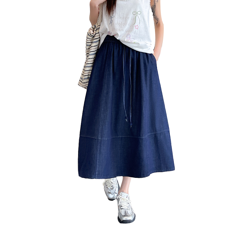 A-line long denim loose slim small fellow skirt